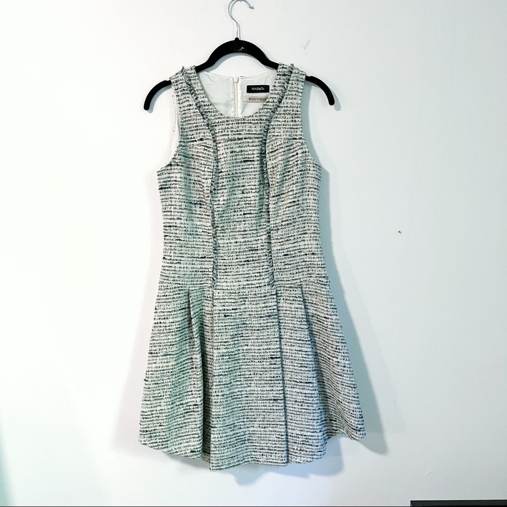 Max & Co Blue Tweed Empire Waist A Line Sleeveless Dress